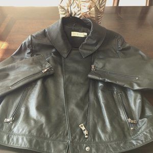 Tory Burch Dark Green Biker Leather Jacket Size 14